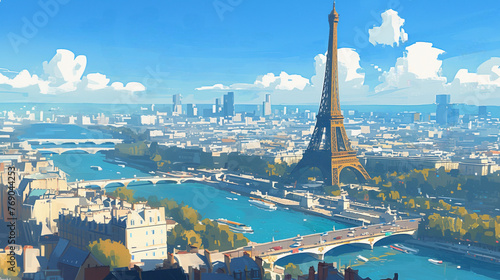 View of the city of Paris and the tower