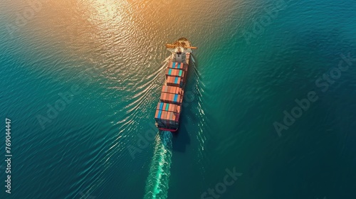 Container ship in export and import business and logistics. Shipping cargo to harbor by crane. Water transport International. © somneuk
