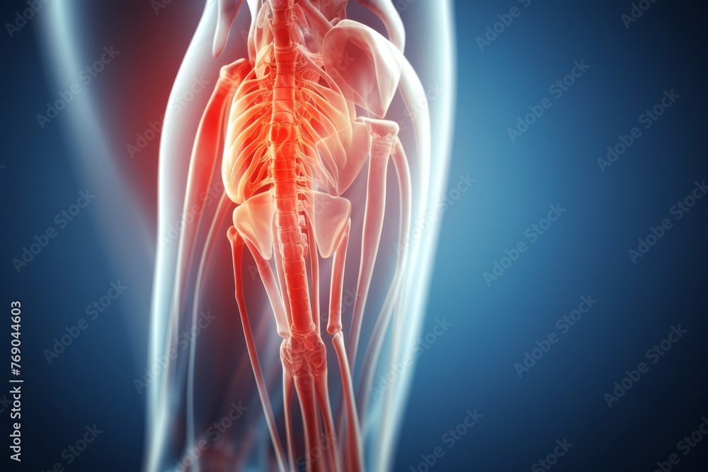 Human knee joint anatomy on scientific background. 3d illustration.  - obrazy, fototapety, plakaty 