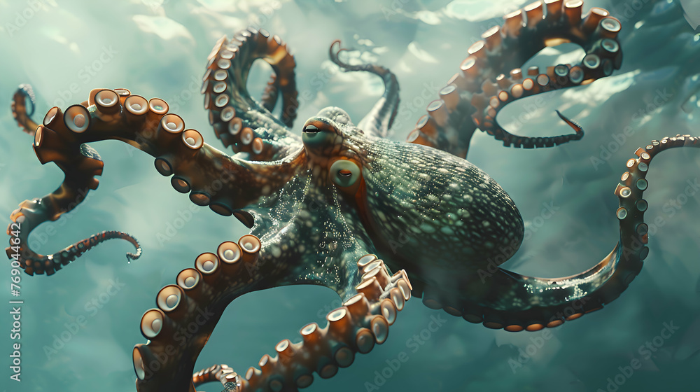 Octopus gliding through the clear waters of the ocean Octopus gliding through the clear waters of the ocean