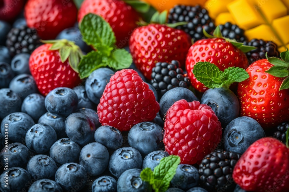 A mix of succulent berries, including strawberries and blueberries, offers a colorful, healthy treat A mix of succulent berries, including strawberries and blueberries, offers a colorful, healthy treat
