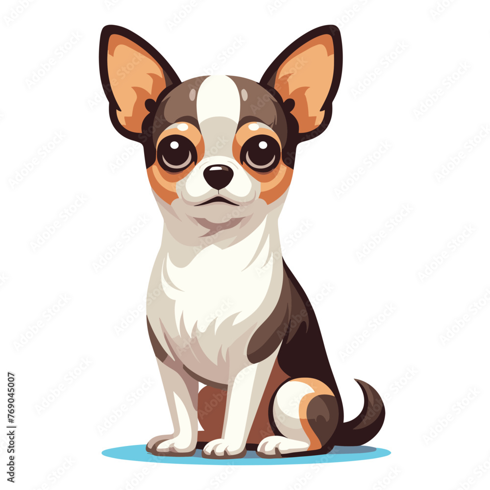 Cute chihuahua dog full body vector illustration, funny adorable pet animal, sitting purebred chihuahua doggy flat design template isolated on white background