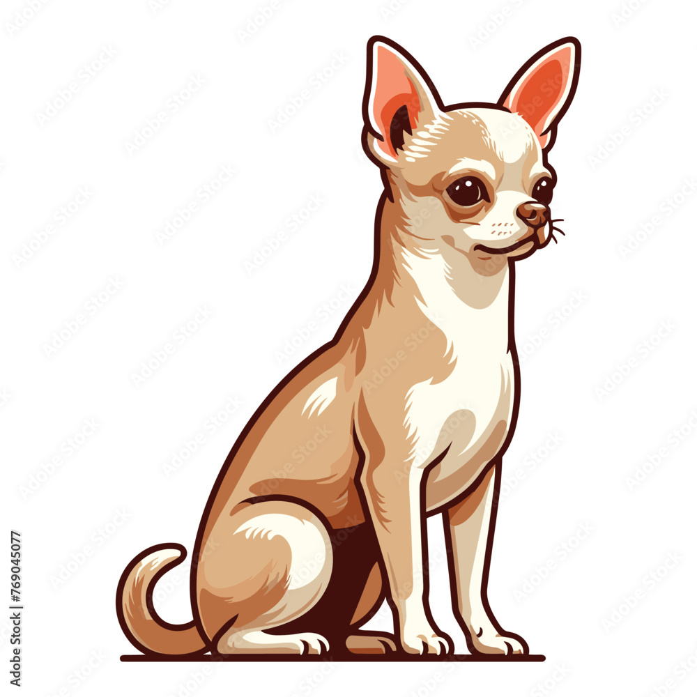 Cute chihuahua dog full body flat design illustration, sitting purebred chihuahua doggy, funny adorable pet animal vector template isolated on white background Cute chihuahua dog full body flat design illustration, sitting purebred chihuahua doggy, funny adorable pet animal vector template isolated on white background