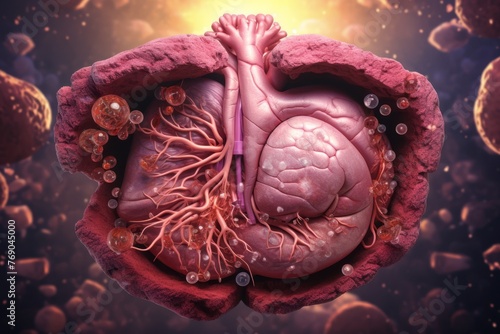 Human liver anatomy , digestive system with hepatitis b virus. 