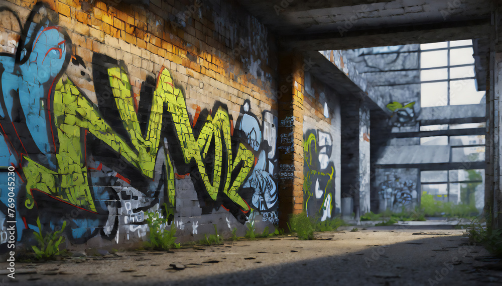 Graffiti on wall of abandoned building. Graffiti on wall of abandoned building.