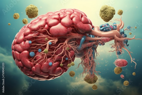 Human liver anatomy , digestive system with hepatitis b virus. 