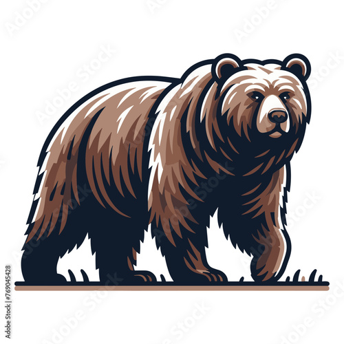 Grizzly bear full body vector illustration, wild beast brown bear, animal predator zoology element illustration, design template isolated on white background
