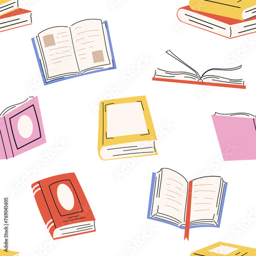 Seamless pattern with multicolored books. Repeating print for school, library, bookstore.