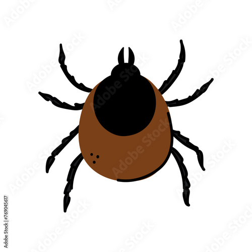Vector illustration of a tick parasite. Doodle mite icon. Pest control concept.
