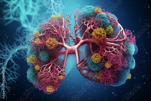 Human lungs anatomy with virus bacteria  #769047048