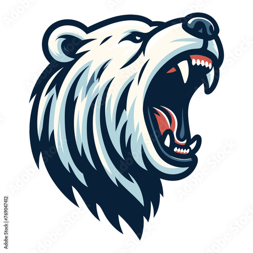 Wild roaring polar bear head face design illustration, zoology element illustration, arctic north pole animal icon, vector template isolated on white background