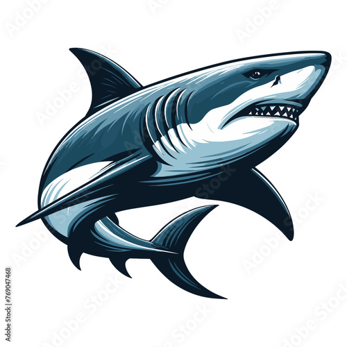 Wild great white shark vector illustration, marine predator animal element illustration, swimming angry toothy shark design template isolated on white background