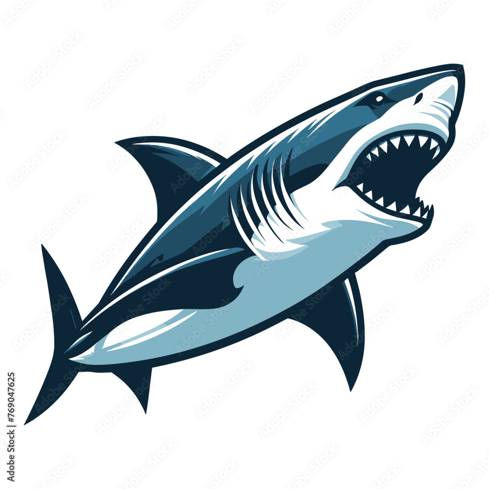 Angry wild great white shark design illustration, marine predator animal element illustration, swimming toothy shark vector template isolated on white background Angry wild great white shark design illustration, marine predator animal element illustration, swimming toothy shark vector template isolated on white background