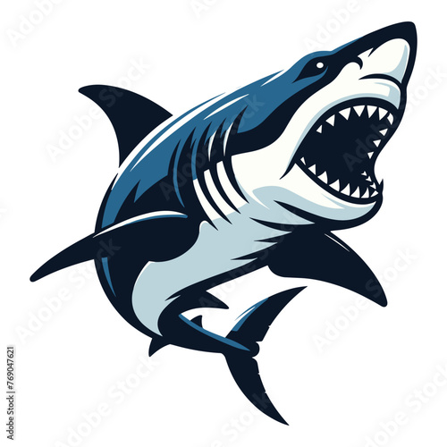 Angry wild great white shark design illustration, marine predator animal element illustration, swimming toothy shark vector template isolated on white background