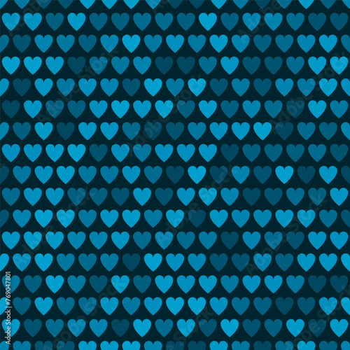 Mosaic denim blue heart pattern. Decorative Vector texture for Valentines Day