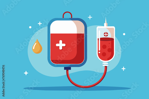 Blood bag, indicating love and the importance of blood donation. World blood donor day - June 14. Space for text.