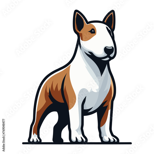 Bull terrier dog full body vector illustration  cute adorable funny pet animal  standing purebred dog concept design template isolated on white background