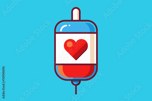 Blood bag with a red heart symbol, indicating love and the importance of blood donation. World blood donor day - June 14. Space for text.