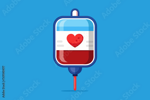 Blood bag with a red heart symbol, indicating love and the importance of blood donation. World blood donor day - June 14. Space for text.