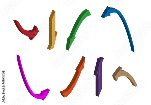 Flechas curvas de colores en 3D en diferentes direcciones