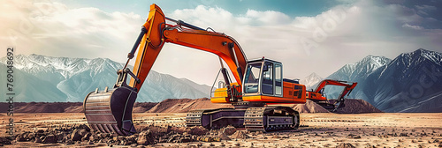 Heavy Machinery in Action, Yellow Bulldozer at Construction Site, Industrial Power and Development