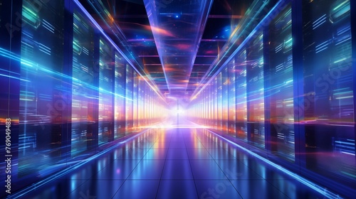 Wallpaper Mural Futuristic Neon-Lit Data Center Corridor Symbolizing Advanced Technology Torontodigital.ca