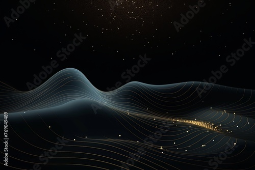 dark background illustration with indigo fluorescent lines, in the style of realistic indigo skies