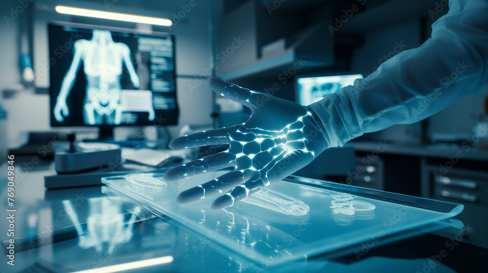 A sterile medical office with a modern examination table., AI generated A sterile medical office with a modern examination table., AI generated
