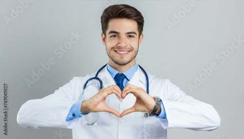 doctor doing symbol showing heart hands shape, Medical love, care safety, Medical technology, family and life, financial health insurance savings © Marko