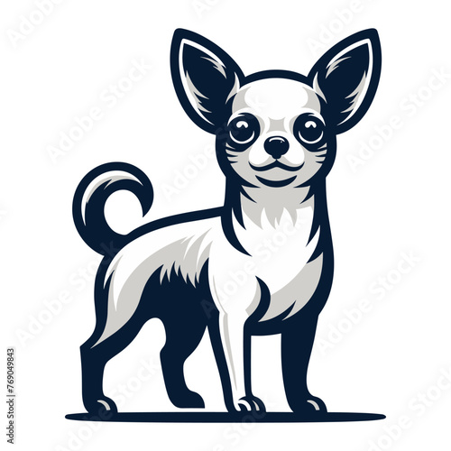 Cute chihuahua dog full body flat design illustration  standing purebred chihuahua doggy  funny adorable pet animal vector template isolated on white background