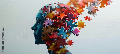 Human head made of colorful puzzle pieces