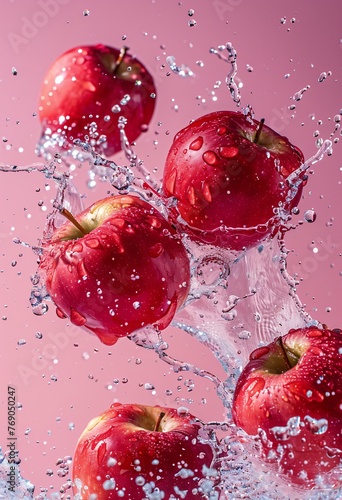 red apple falling into water