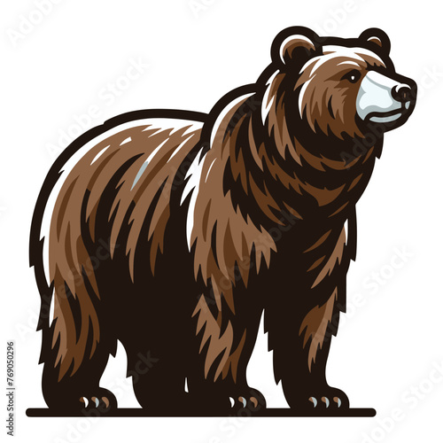 Grizzly bear full body vector illustration, wild beast brown bear, animal predator zoology element illustration, design template isolated on white background