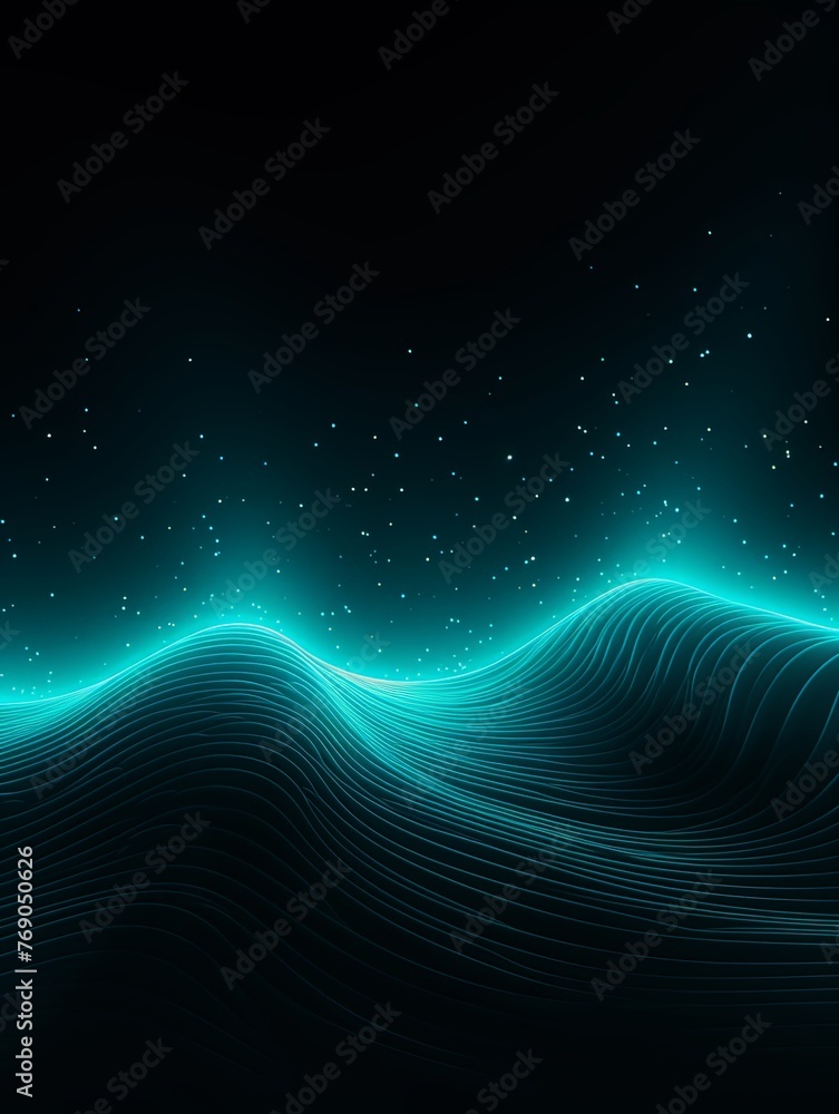 dark background illustration with turquoise fluorescent lines, in the style of realistic turquoise