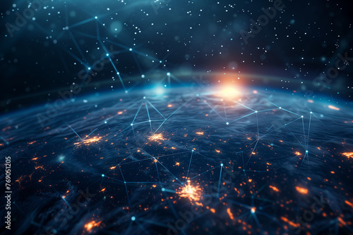 space shot of planet earth covered with blockchain