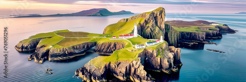 Idyllic Island View with Cliffs and Ocean, Faroe Islands’ Dramatic Coastline, A Traveler’s Nordic Dream photo