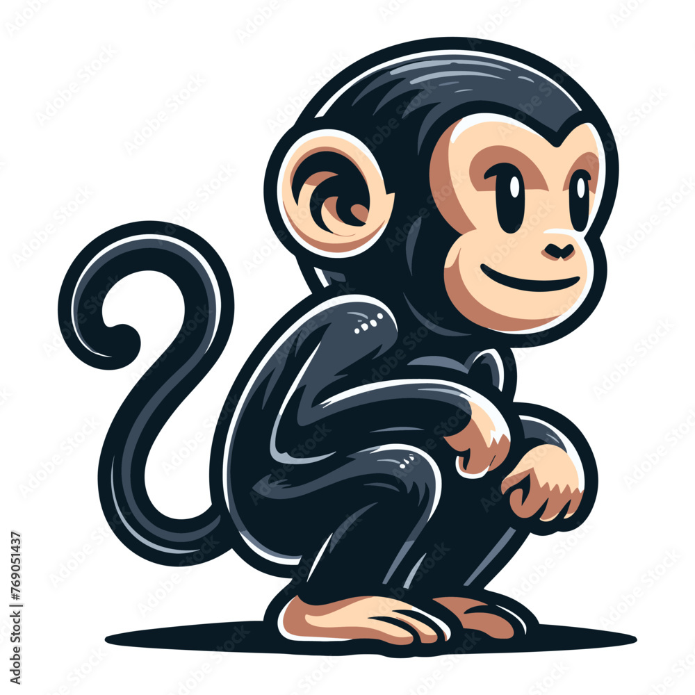 Fototapeta premium Monkey ape chimpanzee mascot cartoon character design illustration, cute funny adorable monkey concept vector template isolated on white background