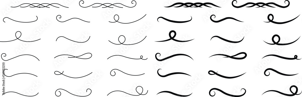 Hand drawn swirling lines and ornamental curls collections. Abstract ...