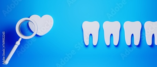 3d object illustration for dentist tooth with tools of medical health care for dental clinic hospital bussiness