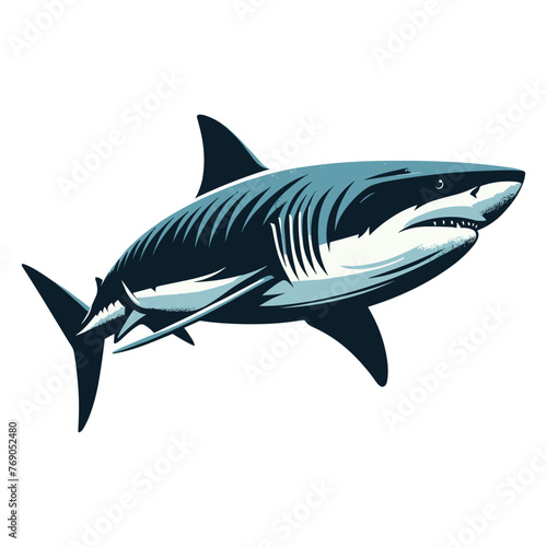 Wild great white shark design illustration, marine predator animal element illustration, swimming angry toothy shark vector template isolated on white background