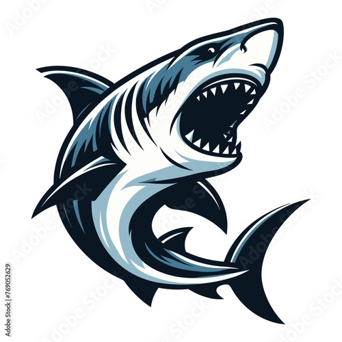 Angry wild great white shark design illustration, marine predator animal element illustration, swimming toothy shark vector template isolated on white background