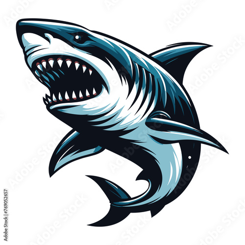 Angry wild great white shark design illustration, marine predator animal element illustration, swimming toothy shark vector template isolated on white background