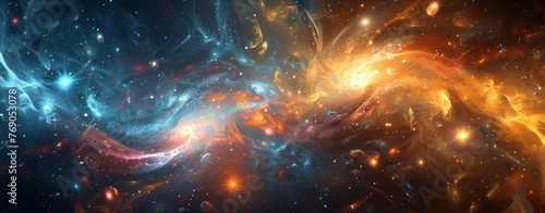 Stunning Interstellar Nebula, Cosmic Fusion with Brilliant Starlight 