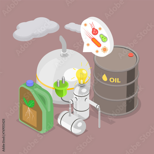 3D Isometric Flat Vector Illustration of Anaerobic Digestion, Organic Fertilizer, Green Energy