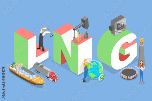 3D Isometric Flat Vector Illustration of LNG, Liquefied Natural Gas