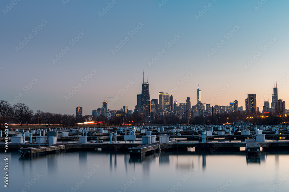 Chicago skyline view from across the lake
