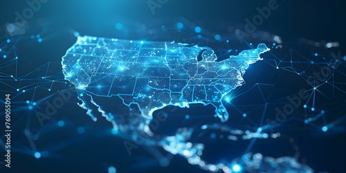 Mapping Global Network Connectivity and Data Transfer in Cyber Technology: A Digital Map of the USA. Concept Cyber Technology, Data Transfer, Global Network Connectivity, Digital Map, USA