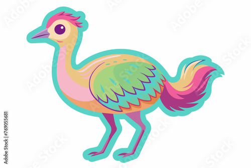 a single sticker, white background, emu, cute, pastel color vector style