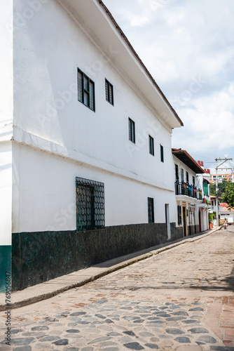 View of the beautiful streets of the Heritage Town of Guaduas located in the Department of Cundinamarca in Colombia.