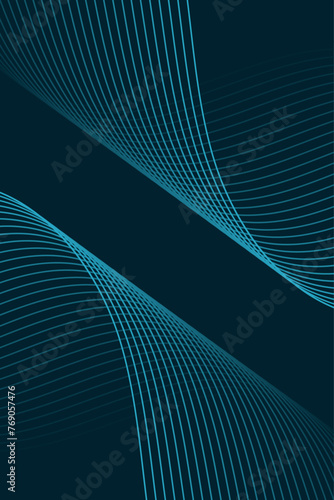 Abstract background with waves for banner. Standart poster size. Vector geometric background with lines. Element for design isolated on dark blue. Blue gradient. Brochure, booklet